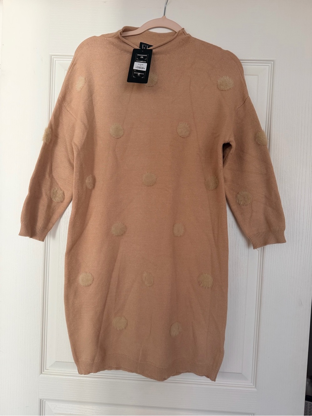 Women’s Tan Knit Dot Sweater Dress - Soft Pullover Style